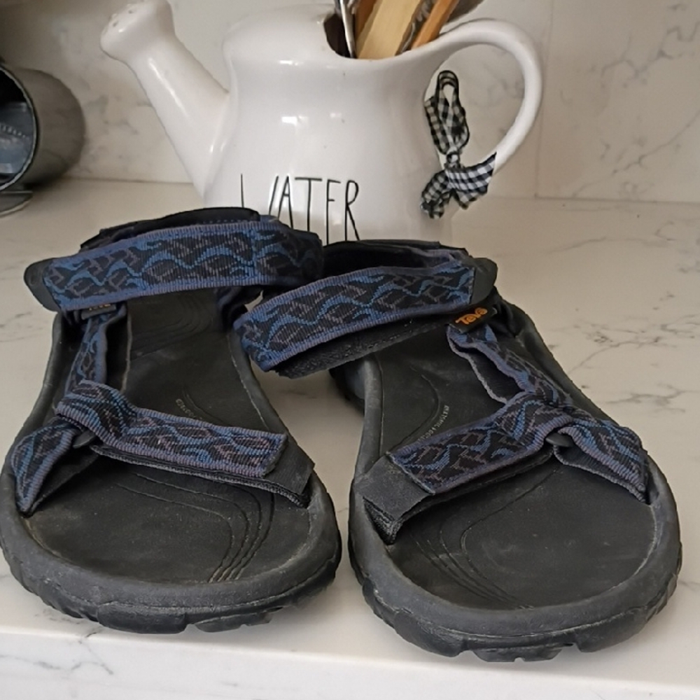 Teva Black and Patterned Blue Sandals